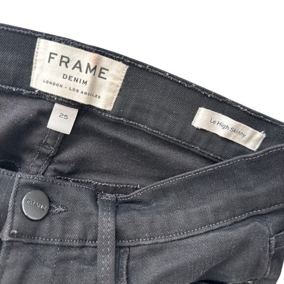 Frame Denim Le High Skinny Stiletto Raw Hem Size 25 Black Fish High Rise - Picture 5 of 7